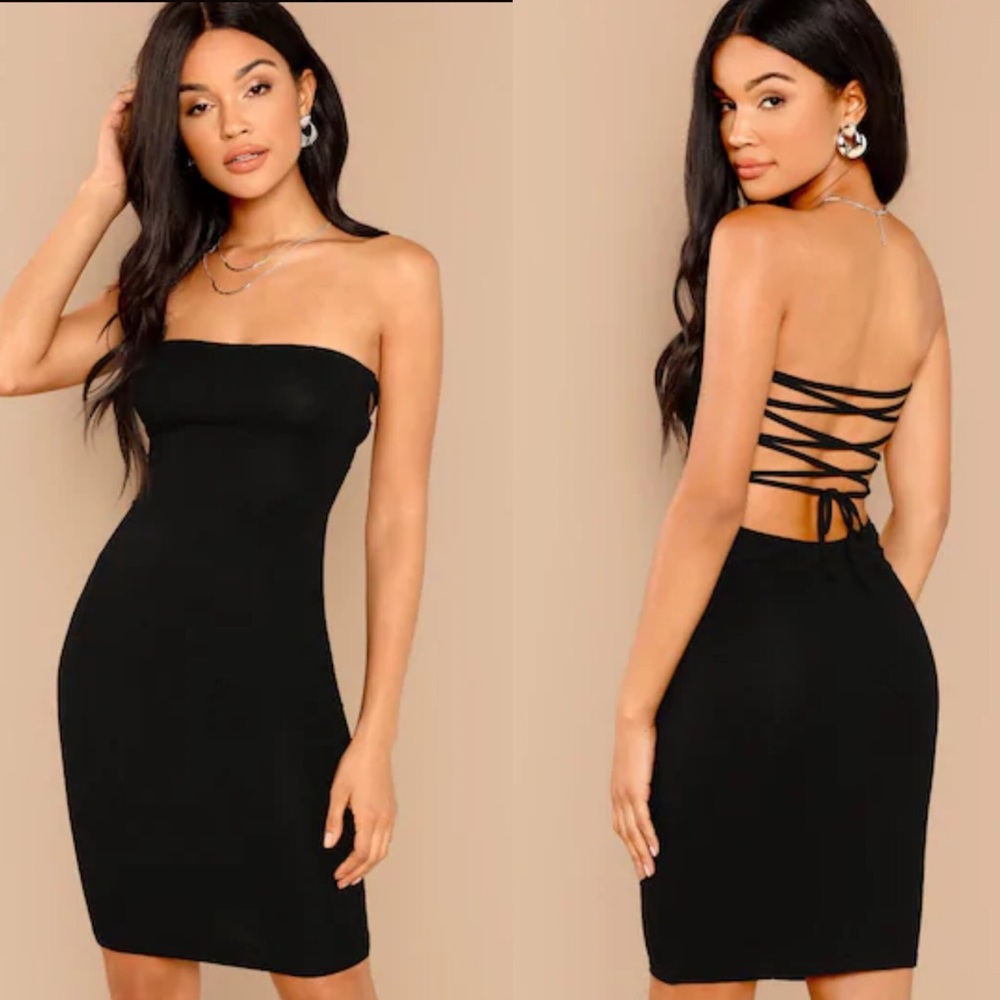 Lace Up Back Bodycon Tube Dress